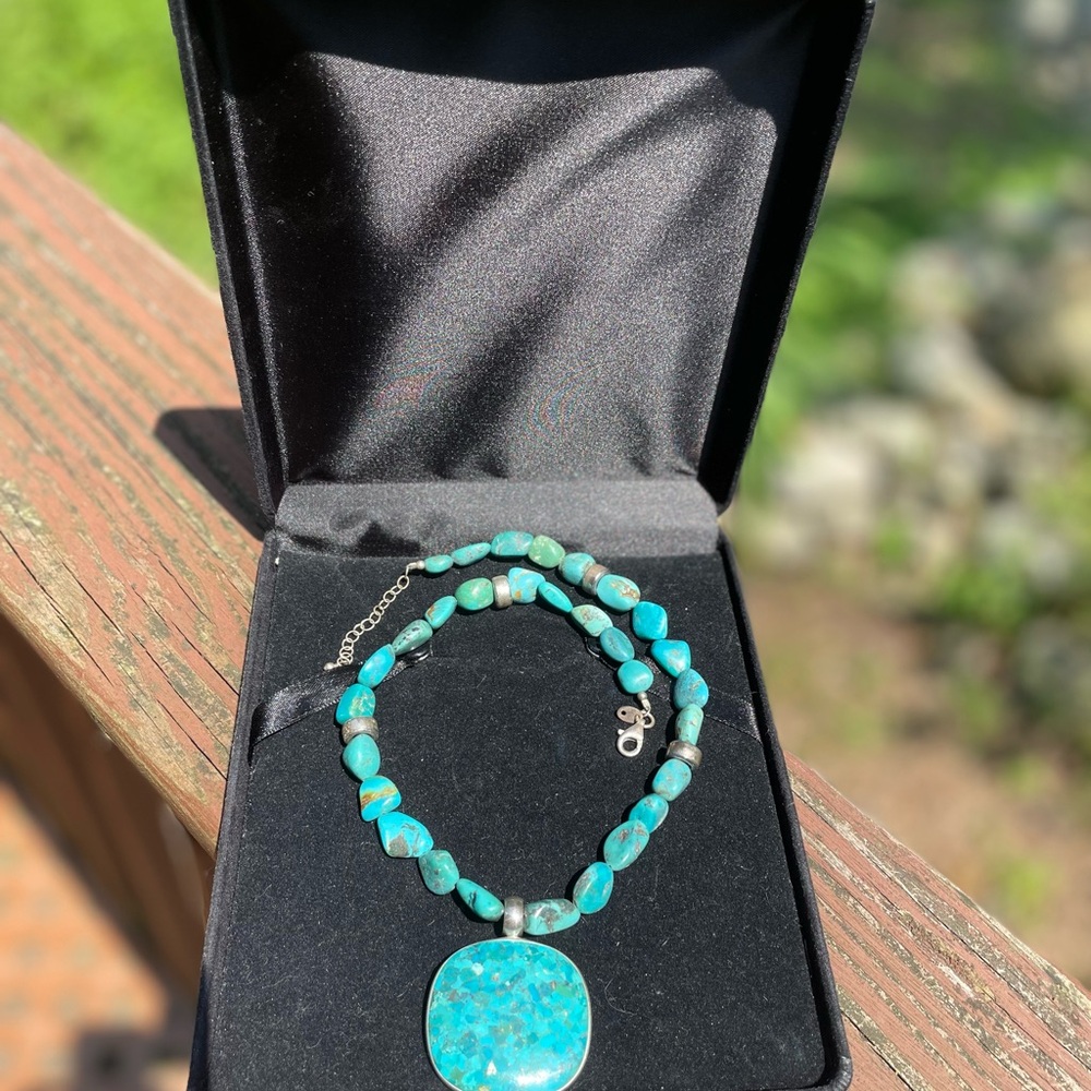 Turquoise necklace in original black velvet case.